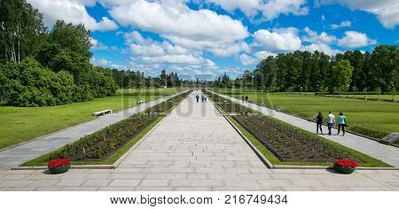 Petersburg, Russia - July 2, 2017: Piskaryovskoye Memorial Cemetery. Place Of Mass Graves Of Victims