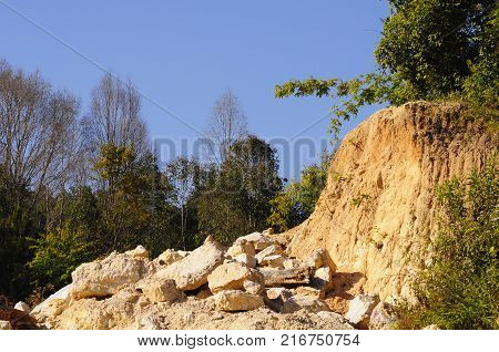 The stones fall out of the hill. Area north, Thailand.