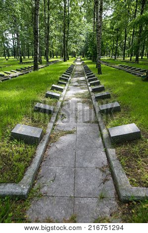 Petersburg, Russia - July 2, 2017: Piskaryovskoye Memorial Cemetery. Place Of Mass Graves Of Victims