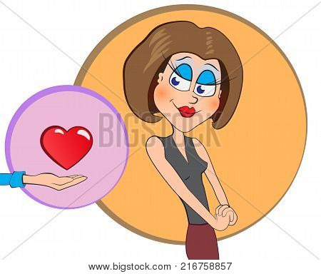Man's hand gives a red heart to the woman in the Valentine's day. EPS10 vector.
