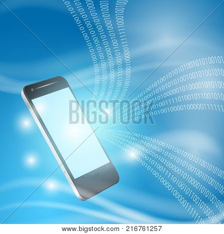 Stream of binary code to mobilephone. EPS10 vector.