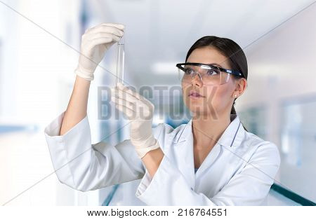 Female scientist white equipment person adult people
