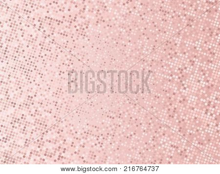 Rose gold sequins texture. Abstract halftone background. Vector golden pattern of round elements
