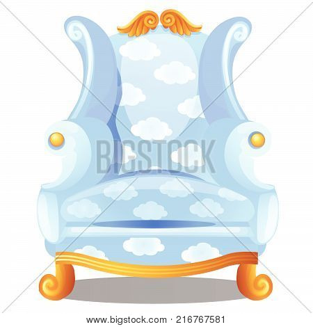Armchair with texture of clouds isolated on white background. The highest degree of comfort. Vector cartoon close-up illustration.