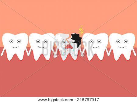 A number of teeth in the oral cavity, including one cracked tooth is affected by caries.