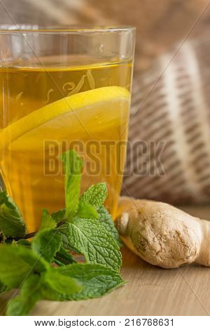Autumn Still Life with Tea Mint Lemon and Ginger.