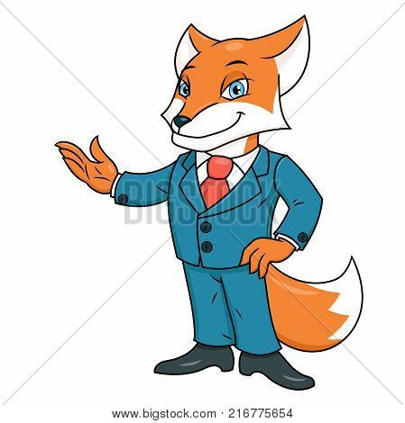 Illustration of the fox in office suit with hand in a welcoming gesture