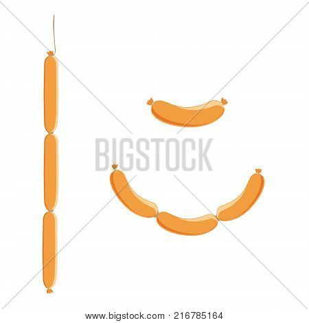 Vector illustration sausage chain isolated on white background. Meat product