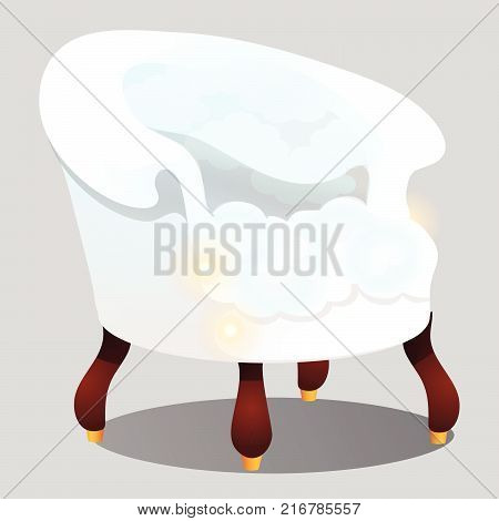 Armchair of clouds isolated on grey background. The highest degree of comfort. Vector cartoon close-up illustration.