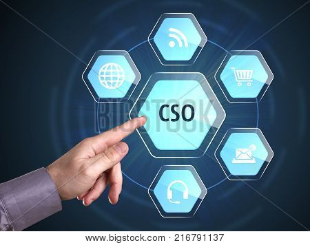 Business, Technology, Internet And Network Concept. Young Businessman Shows The Word: Cso