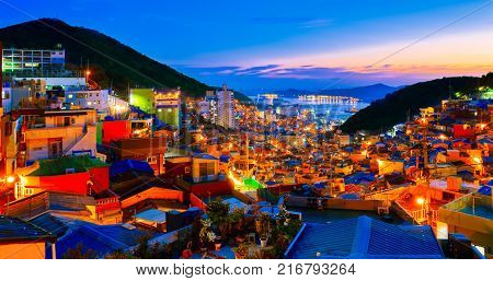 busan gamcheon culture village sunset cityscape in south korea
