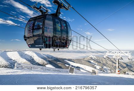 JASNA SLOVAKIA - DECEMBER 2: Ropeway Funitel on hill Chopok in resort Jasna in Low Tatras mountains on December 2 2017 in Jasna