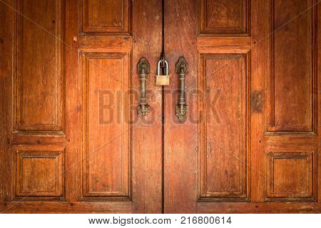 old wooden door with lock. positive thinking concept. safety and secrets.