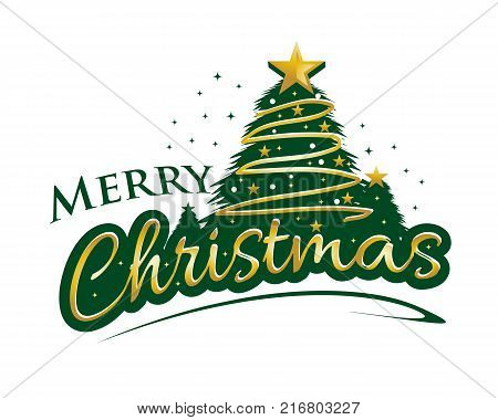 merry Christmas with sript lettering, illustration design, isolated on  white background.