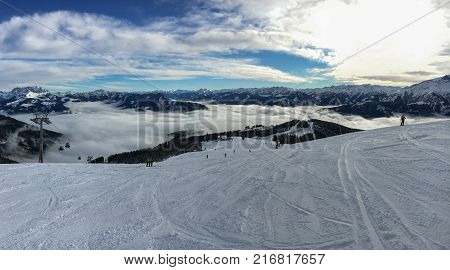 Ski Run At The Austrian Ski Area Schmitten In The Tyrolean Alps