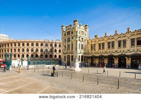 Valencia Spain - 5 June 2017: The North Station (Estacio del Nord) - is the main railway station in Valencia Spain