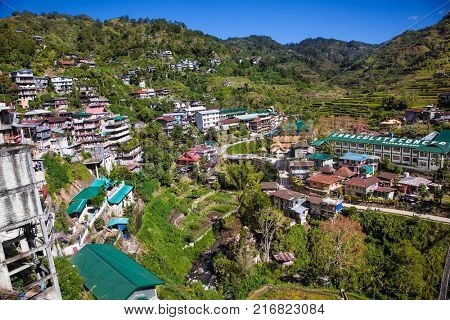 BANUE, PHILIPPINES-MARCH 31. 2016: Mountain village Banaue on March 31, 2016, , Philippines. Banaue is a town on the Cordillera mountain range in the north of the island of Luzon.