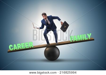 Businessman balancing between career and family in business conc