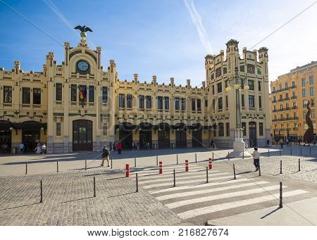 Valencia Spain - 5 June 2017: The North Station (Estacio del Nord) - is the main railway station in Valencia Spain