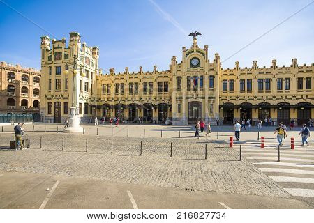 Valencia Spain - 5 June 2017: The North Station (Estacio del Nord) - is the main railway station in Valencia Spain