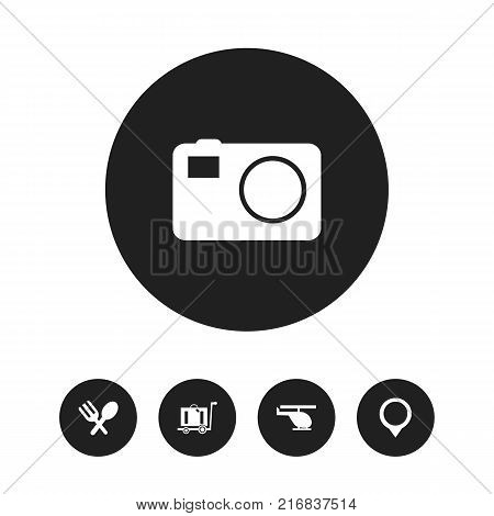 Set Of 5 Editable Trip Icons. Includes Symbols Such As Camera, Pin, Chopper And More
