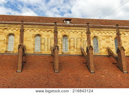 Maulbronn, Germany - oktober 19, 2017 Monastery Maulbronn from outside at a partly cloudy day