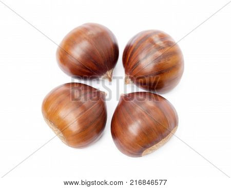 Tasty ripe chestnuts isolated on a white background
