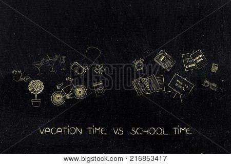 vaction vs school time: fun and study-related items in 2 groups