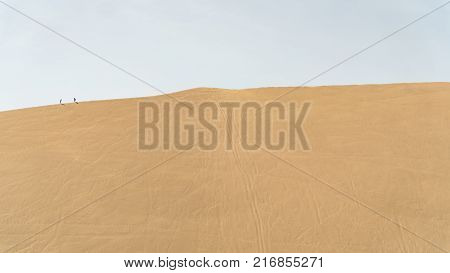 Huacachina Peru - August 2017: Huacachina desert and dunes of sand in Ica region Peru.