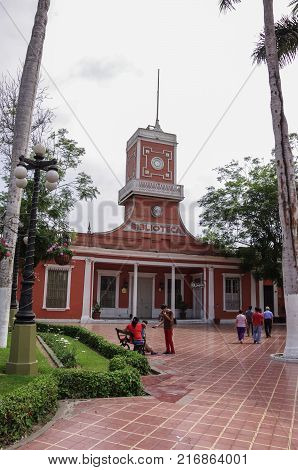 Lima, Peru- January 1, 2014: View of the Barranco town municipal library and Parque de Barranco.