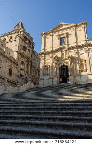 Syracuse, Italy - August 31, 2017: Street view of Ortygia island Syracuse city in Sicily. Italy