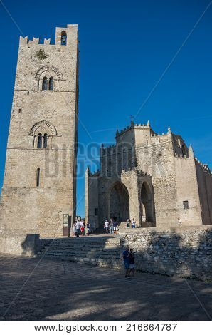 Erice, Italy - September 06, 2017: Main Cathedral of EriceSicily Santa Maria Assunta