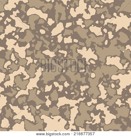 Seamless camouflage pattern with mosaic of abstract stains. Military and desert army camo background in brown and beige shade.