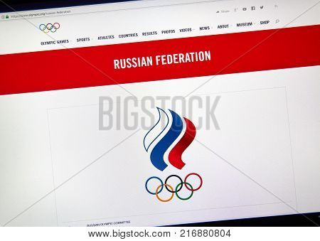 MONTREAL CANADA - DECEMBER 5 2017: International Olympic Committee official web page with logo Russian National Olympic Committee.