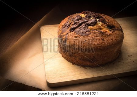 Homemade Chocolate Cake Zebra On The Wooden Table With A Dark Background