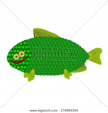 Fun funny green fish. Children s picture illustration. Vector.
