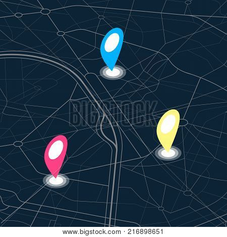 City map with pin. Vector map pointer icon. Dashboard theme creative infographic of city map navigation.