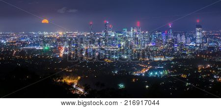 View Of Brisbane And Surrounding Suburbs From Mount Coot-tha At Night.