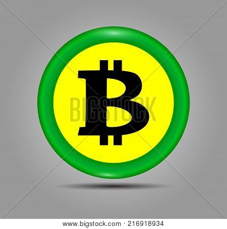 Green Bitcoin sign icon for internet money. Crypto currency symbol and coin image for using in web projects or mobile applications sticker for print. Vector illustration