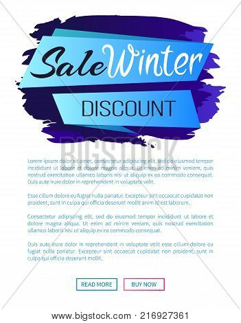 Sale winter discount inscription on blue ribbon on abstract brush strokes backdrop vector illustration internet page design with place for text