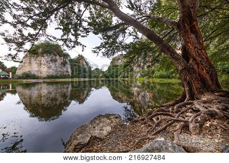 beautiful view at Khao Ngoo Rock Park Ratchaburi national park in Thailand