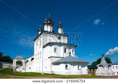 Holy Trinity Monastery of St. Nicholas on Puzhalova mountain in Gorokhovets in summer, Gorokhovets, Russia.