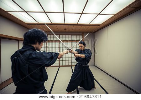 Samurai Training In A Traditional Dojo, In Tokyo