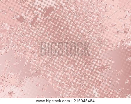 Rose Gold Sequins Texture. Abstract Halftone Background. Vector Golden Pattern Of Round Elements