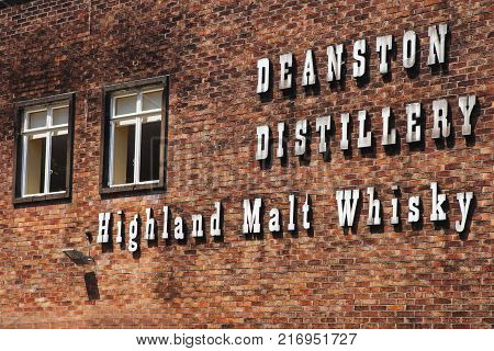 Deanston, Scotland - June 06, 2016: Deaston, one of Scotland's oldest and smallest producers of single malt whisky. Deaston, Scotland, UK