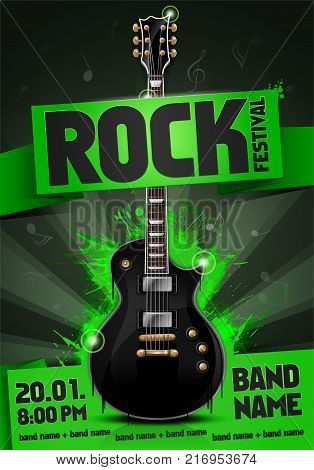 vector rock festival flyer design template with guitar