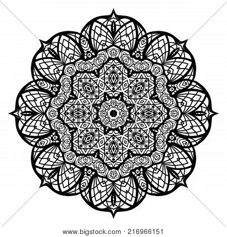 Flower Mandala. Vintage decorative elements. Oriental pattern, vector illustration. Coloring book page. Islam, Arabic, Indian, moroccan spain turkish mystic ottoman motifs