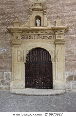 detail of church door in tarazona town