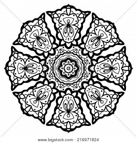 Flower Mandala. Vintage decorative elements. Oriental pattern, vector illustration. Coloring book page. Islam, Arabic, Indian, moroccan spain turkish mystic ottoman motifs