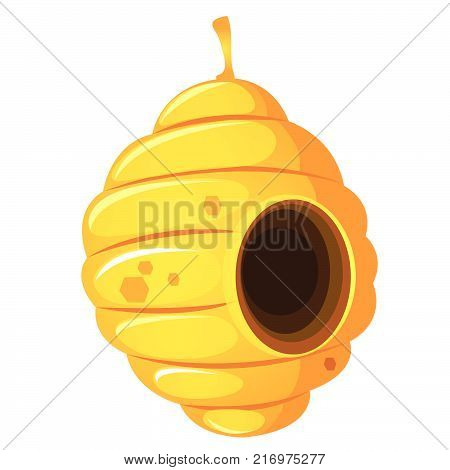 Nest or vespiary of wild bees isolated on white background. Vector cartoon close-up illustration.